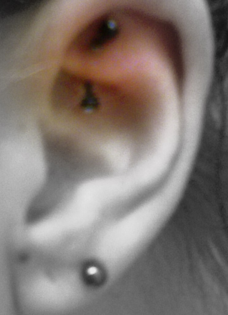 The next piercing would be my rook This went through quite well 